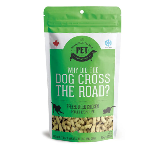 Why Did the Dog Cross the Road? (Freeze Dried Chicken, dog)